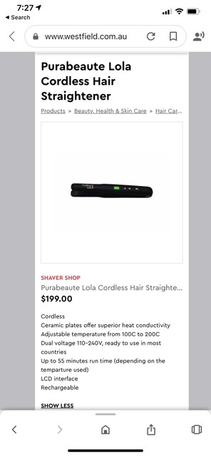 purabeaute lola cordless hair straightener